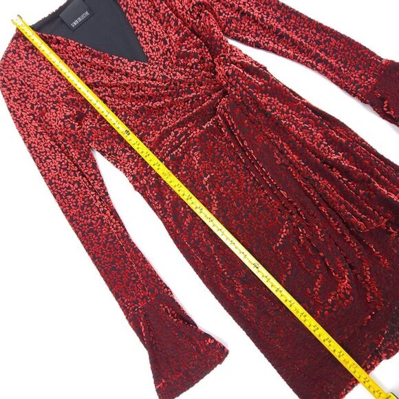 NEW C/Meo Breakthrough Red Velvet Whimsigoth Bell Sleeve Faux Wrap Mini Dress XS - Picture 4 of 8